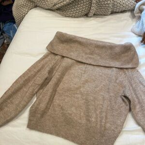 cute off the shoulder tan sweater
